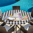 thumbnail image 6 of Bunny Easter Round Tablecloth, Fitted Table Cover with Elastic for 36"-44" Round Tables, Colorful Eggs Black White Checkered Table Cloth Outdoor Indoor Dinning Party Waterproof Tablecloths, 6 of 7