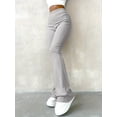 thumbnail image 2 of Pantalones De Pierna Acampanada Acanalados Sólidos, Pantalones Elásticos Delgados De Cintura Alta, Ropa De Mujer, 2 of 4