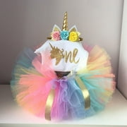 3PCS Baby Girl 1st Birthday Outfit Party Unicorn Romper Cake Smash Tutu Dress Tulle Skirts Headband 0-24 Months