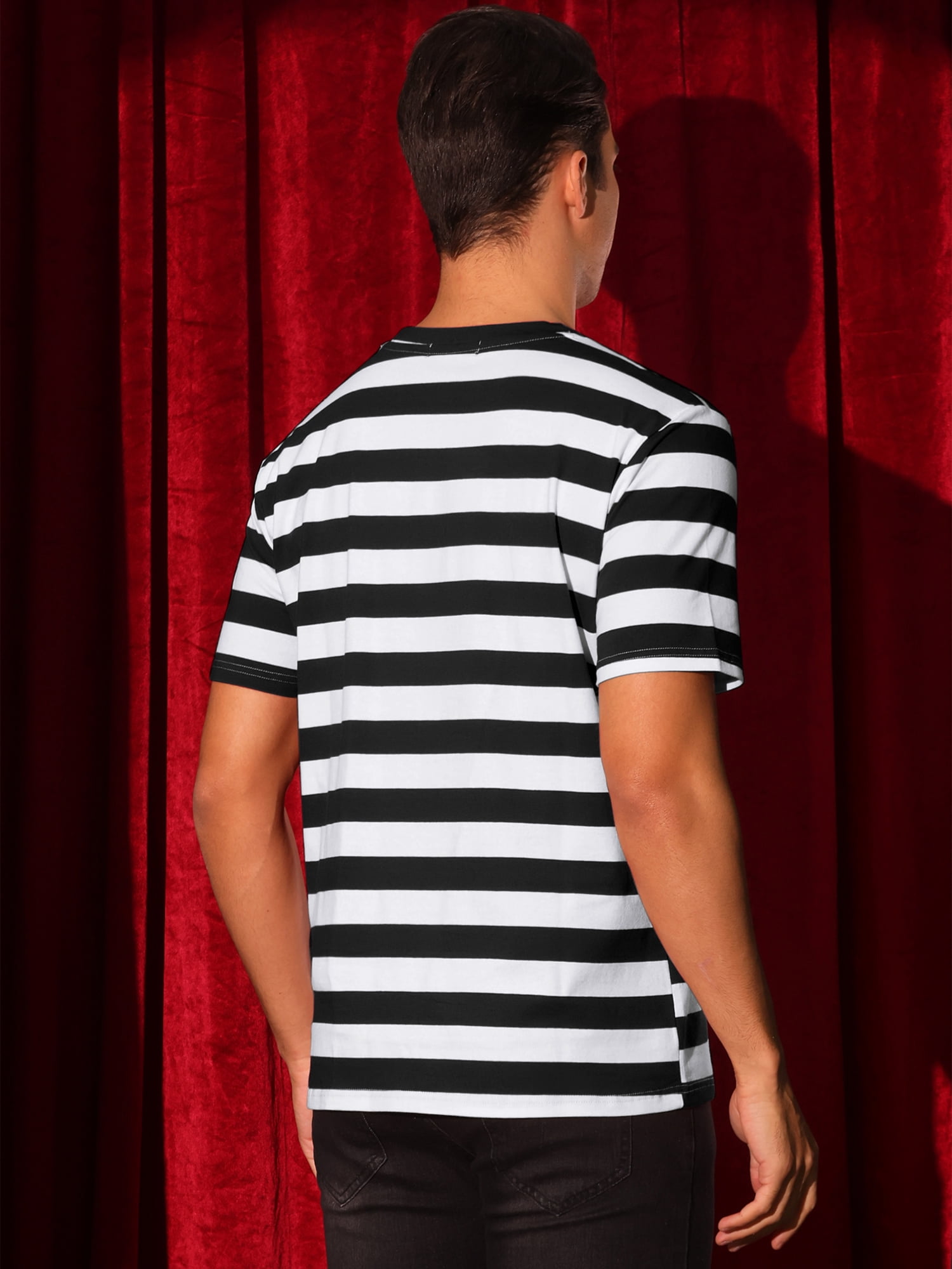 DARING DIVA Men's Striped Short Sleeve Crew Neck Casual Stripes T Shirt S Black White