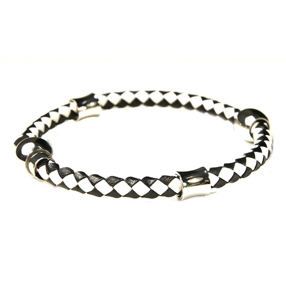 Fashion Jewelry Men women Black and White Braided Woven Leather Cord Bracelet - L002