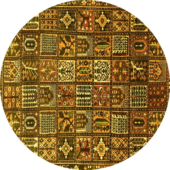 Ahgly Company Machine Washable Indoor Round Persian Yellow Traditional Area Rugs, 7' Round