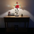 thumbnail image 2 of Tiffany Table Lamp Red Orange Stained Glass Rose Flowers Iron Metal Leaves Bronze Base Included LED Bulb for Living Room Dining Room Bedroom Bedside 12"W*12"D*22"H, 2 of 5