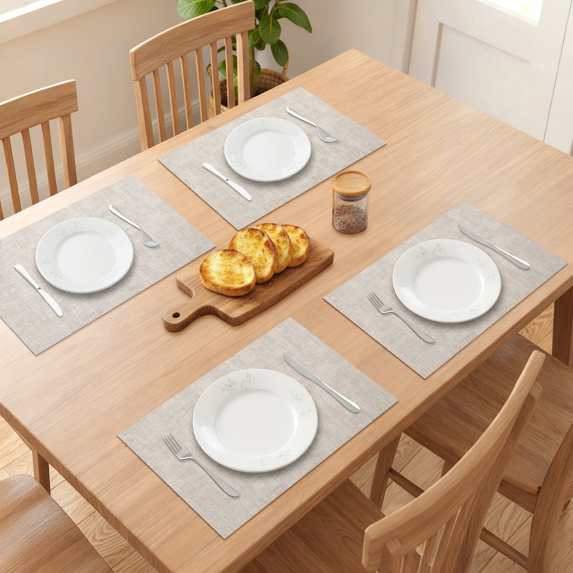 Unique Bargains 6pcs Stylish Faux Leather Placemats Beige 16.9"x11.8"