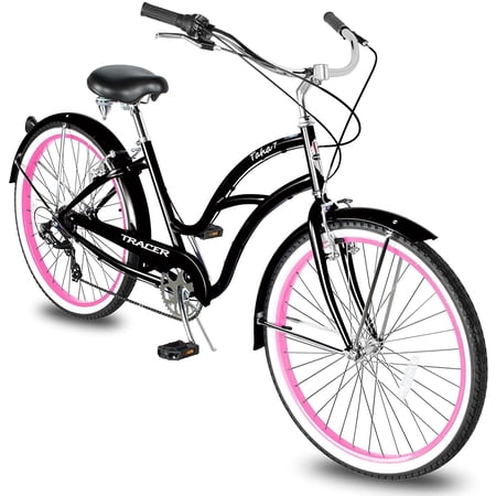 WonderWheels 26  Beach Cruiser Coaster Brake Stainless Steel Spokes One Piece Crank Alloy Orange Rims 36H W/ Fenders - Black