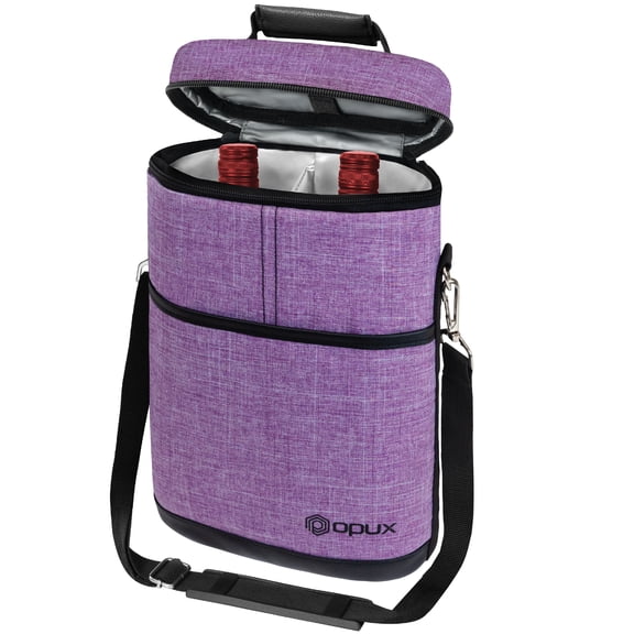 OPUX 2 Bottle Wine Carrier Tote, Insulated Leakproof Wine Cooler Bag, Wine Travel Bag for Picnic BYOB Beach, Portable Wine Bottle Carrying Case, Gift for Wine Lover Women Men Christmas, Purple