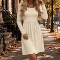 thumbnail image 5 of Tumotour Plus Size Fall Dress for Women's Solid Color Square Neckline High Waisted A-Line Mini Dress knitted Long Sleeve Slim T-Shirt Dress, 5 of 9