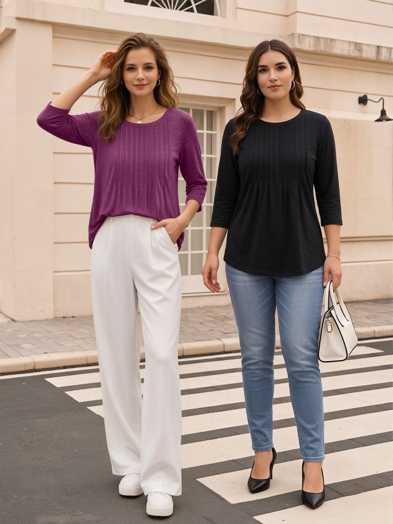 MOYIKO Women's 3/4 Length Sleeve Pleated Tunic Blouse photo 4