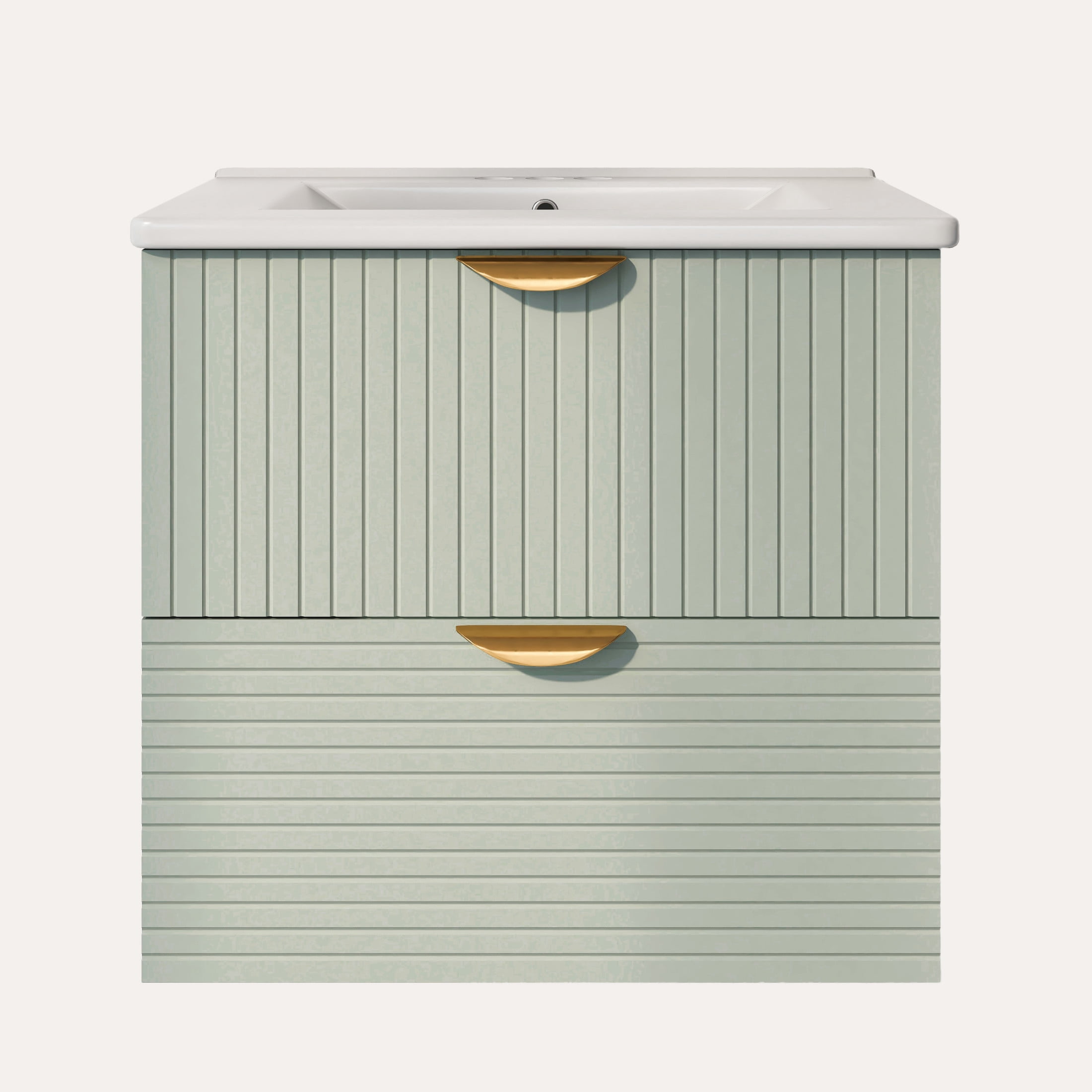 Noble House 48" Wall-Mounted Bathroom Vanity Set of 2, Double Ceramic Sinks, 4 Drawers & Gold Handles, Green