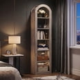 thumbnail image 3 of Fnova 74.8" Open Arch Bookcase, 6-Tier Display Storage Shelf, Space-Saving Farmhouse Bookshelf for Living Room, Bedroom, Home Office, Grey, 3 of 9