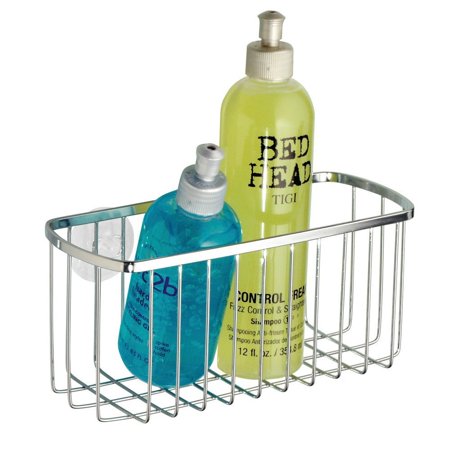 Interdesign Chrome Basket - InterDesign Gia Suction Attach Rectangular Bathroom Toiletry Basket Chrome 69002