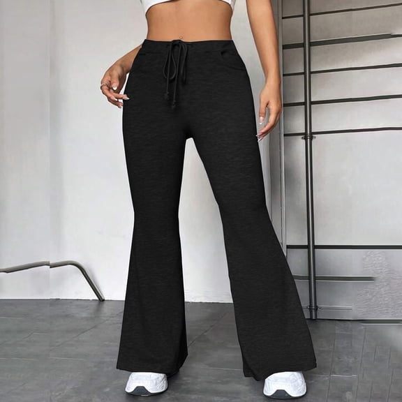 Baqcunre Sports Yoga Women's Loose Flare Pants Women's Solid Color Sportswear Jogging Pants Cuffed Sweatpants,Size S-3XL,Yoga Pants Women,Flare Leggings,Wide Leg Pants Woman,Women's Pants,Black