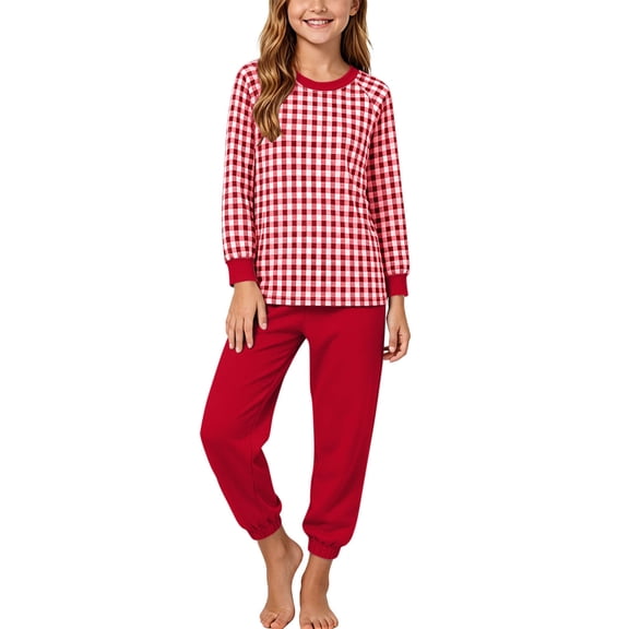 Timegard Boys Girls Clothes Fall Casual Unisex Outfits Plaid Long Sleeve Tops and Joggers Pants Loose Kids 2 Piece Sets