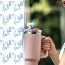 Ke1Clo Blue Silicone Bow Straw Caps, 10mm Decorative Straw Covers, Set of 10, for Cups Tumblers, Party Drink Accessories