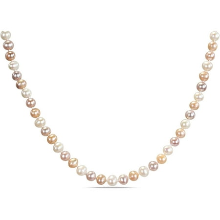 Tangelo 6.5-7mm Pink Cultured Freshwater Pearl Sterling Silver Strand Necklace, 18