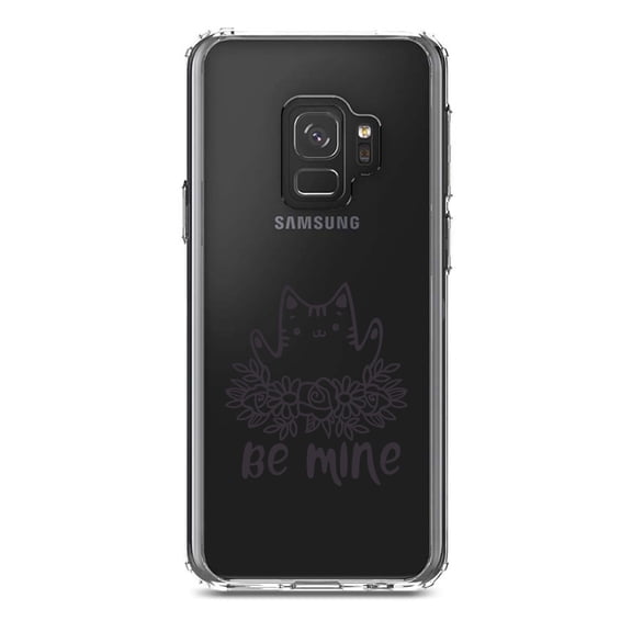 DistinctInk Clear Shockproof Hybrid Case for Samsung Galaxy S9 (5.8" Screen) - TPU Bumper Acrylic Back Tempered Glass Screen Protector - Valentine Cat - Be Mine Flowers