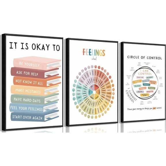 Mental Health Wall Art Boho Inspirational Classroom Posters Artwork Quotes Office Painting Pictures Wall Decor for School Classroom Office Home Decoration Unframed