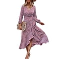 thumbnail image 2 of Vestido de una pieza informal de manga larga, vestido floral con cintura cruzada, vestido de mujer con cuello en V y manga larga, vestido cruzado de manga larga para mujer, diseño a prueba de futuro, 2 of 9