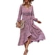 thumbnail image 3 of Vestido floral envuelto en la cintura, correa de swing completo, manga larga, vestido casual de una pieza para mujer, 3 of 8