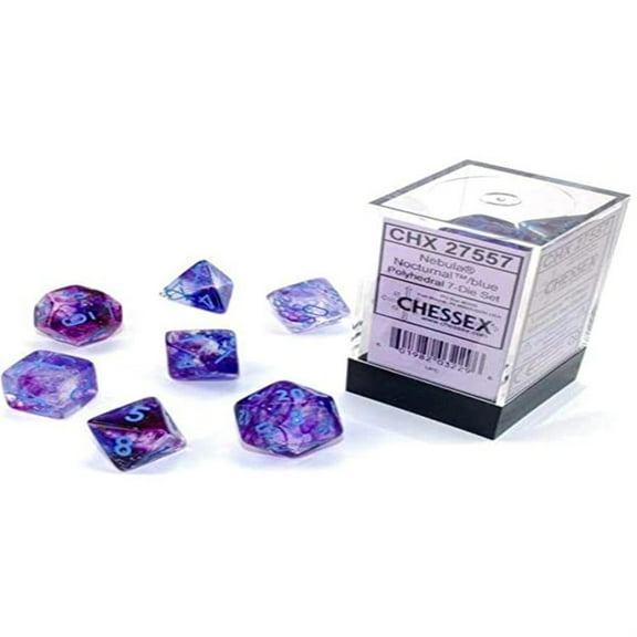 Chessex Nebula Polyhedral Dice Set Nocturnal with Blue Luminary (7 dice)