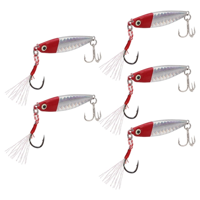 Leurre de Pêche Vib, 15 g 5 Pcs Leurres de Pêche Jig en Fer pour Banc pour Rivière Tête Rouge Corps Argenté