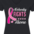 thumbnail image 4 of Inktastic Breast Cancer Awareness Nobody Fights Alone Pink Ribbon Women's V-Neck T-Shirt, 4 of 5
