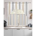 thumbnail image 2 of Beige Grey Striped Kitchen Curtains Swag Valance and Tier Curtains Set 24 Inch Length, Geometric Vertical Stripes White Rod Pocket Drape Panels Pair Swag Curtain for Bathroom/Cafe/Window, 2 of 6