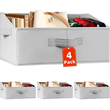 ZJQYDS Closet Organizers Bins 4 Pack - Large Collapsible Shelf Organizer with Handles - Fabric Trapezoid Home Organization and Storage Baskets for Organizing Clothes Toy Blanket Towel Purse Hats