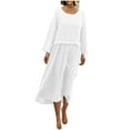 thumbnail image 6 of HaiMao Womens Cotton Linen Midi Dress Casual Loose Petite Solid A-line Dress Flowy Summer Beach Vacation Dress White XL(XL), 6 of 6
