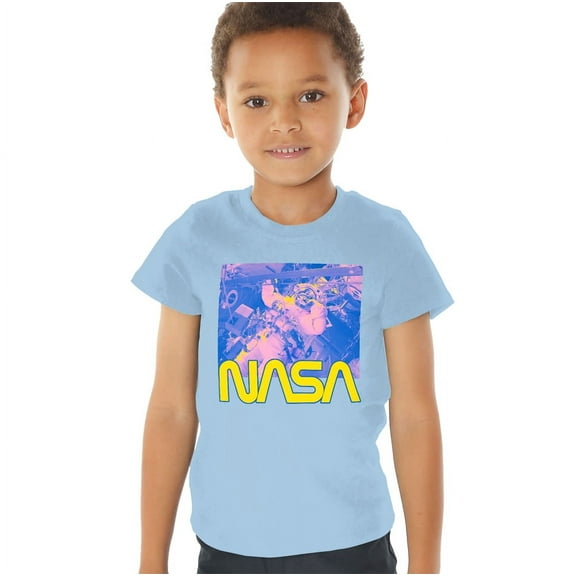 NASA Astronaut Pop Kids T Shirt (4) for Toddler Boys and Girls, Light Blue