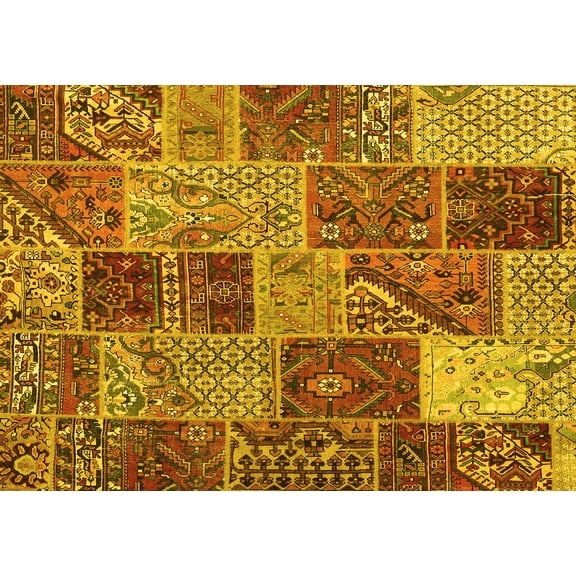 Ahgly Company Machine Washable Indoor Rectangle Patchwork Yellow Transitional Area Rugs, 8' x 10'