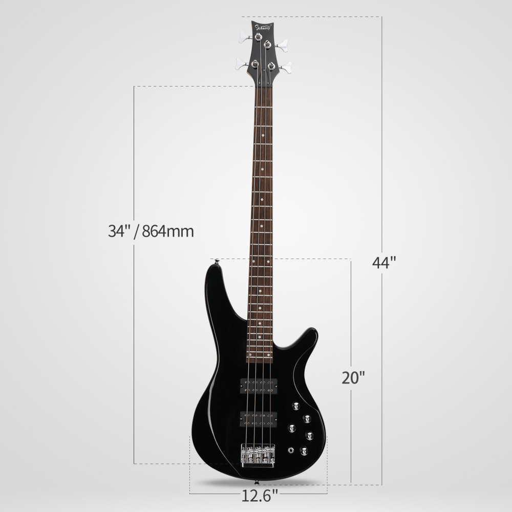 Tcbosik 4 String Electric Bass with H-H Pickup and Laurel Wood Fingerboard, 44 Inch Bass with Bag and Strap, Connecting Wire, Spanner Tool and Plectrum for Beginner, Black
