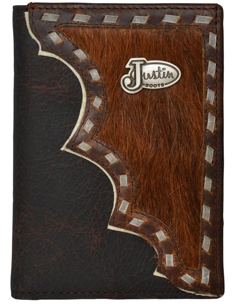 Justin Western Wallet Mens Bifold Leather Buckstitch Dark Brown WJB151