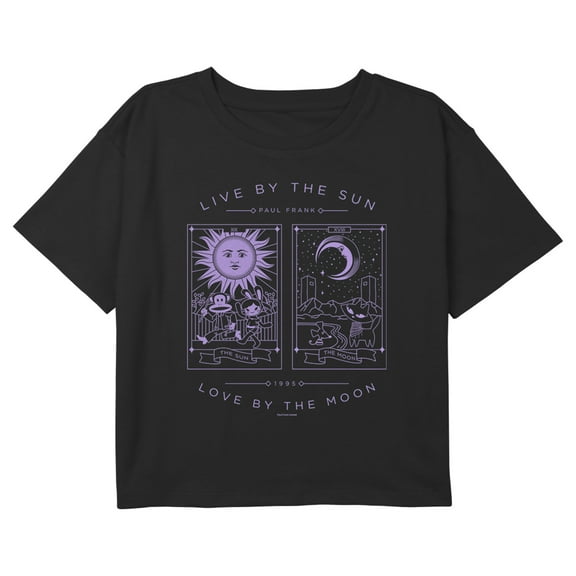 Girl's Paul Frank The Sun and the Moon Tarot Cards Graphic Cropped T-Shirt Black Small