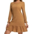 thumbnail image 7 of Cuteduck Women's Fall Casual Long Sleeve Dress Ribbed Round Neck Loose Boho Midi Ruffle Dress S-2XL, 7 of 7