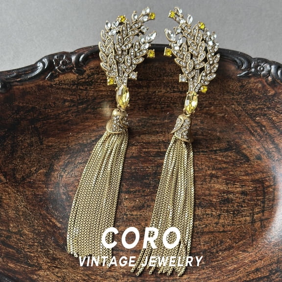 Coro antique vintage new chinese gold chain tassel shoulder sweep earrings earrings light luxury high feeling earrings