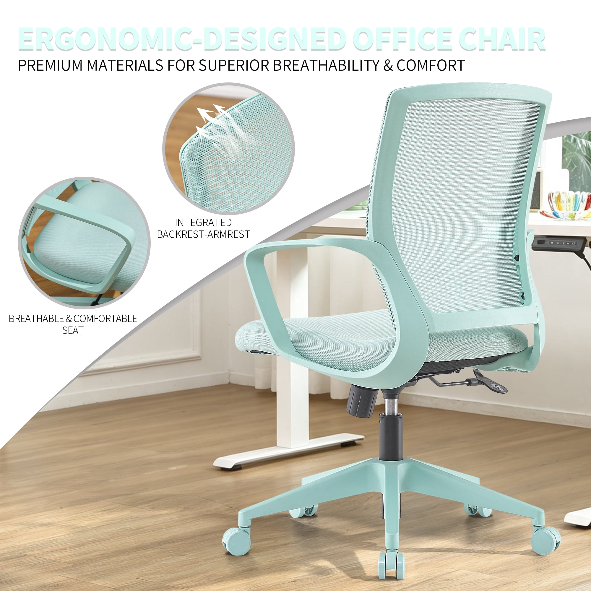 Homy Casa Modern Mesh Task Chair, Adjustable Height Computer Desk Chair with Lumbar Support, 350 lb, Blue