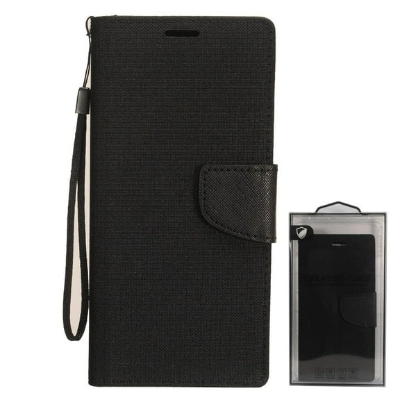 GSA Denim Two-Tone Denim Flip Wallet Case for Alcatel 3V(2019) - Black