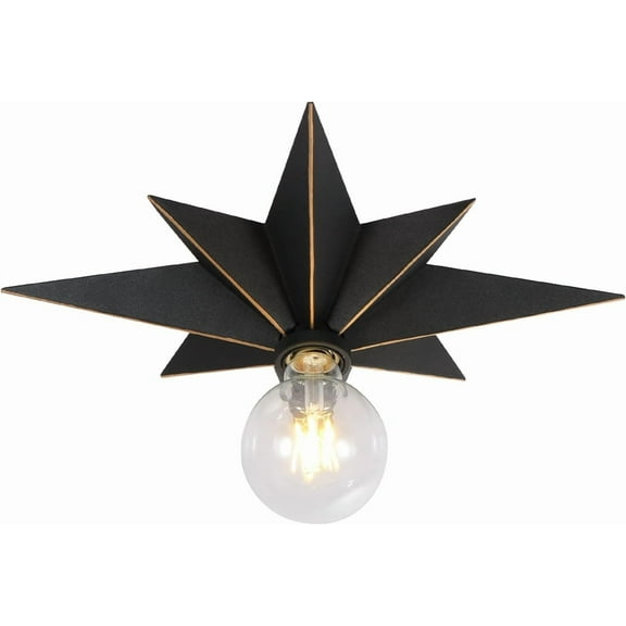 Multi-Use Star Design Flush Mount Ceiling Light – Industrial Farmhouse Decor with Gold Edge & Black Frosted Metal, UL Listed for Hallway, Bedroom, Kitchen