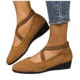 thumbnail image 6 of YLYL Women's Wedge Loafers Elastic Crisscross Strap Almond Toe Fashion Casual Ballet Dress Shoes, 6 of 7