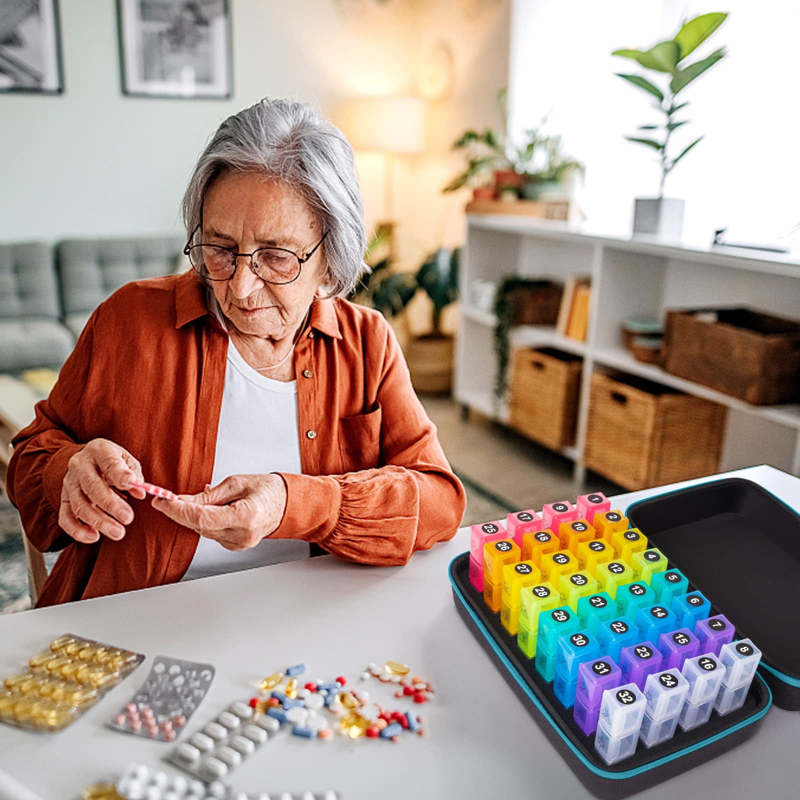 BEFUNZL pill organizer ,3x a day, month pill box organizer, 32 days travel pill box manager