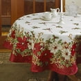 thumbnail image 2 of Violet Linen Nappe de Noël Décorative Fleur Européenne, Poinsettia & Houx Imprimé - 70 Pouces Ronde, 2 of 2
