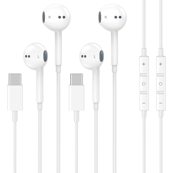 2 Pack USB C Headphones Wired for iPhone 17 16 15, Type C Earphones with Microphone & Remote Control Noise Cancelling Earbuds Wired for iPhone 17 16 15 Pro Max, iPad Pro, Galaxy S25 S24 Ultra