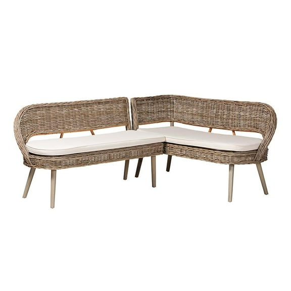 bali & pari Raisa Gray Seagrass and Acacia Wood 2-Piece Dining Nook Set