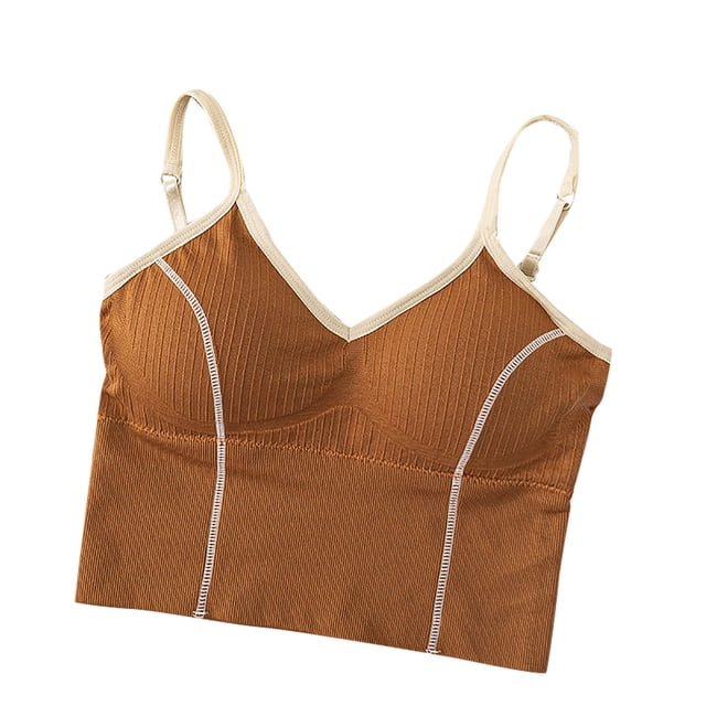 Kaemgyyd Womens Camisole Trendy Color Block Spaghetti Strap Tank Top Stretchy V Neck Ribbed Padded Cropped Camis