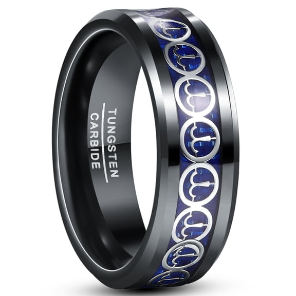 8mm Black Tungsten Carbide Zodiac Rings Constellation Aries Ring Blue Carbon Fiber Inlay Wedding Band for Men Women
