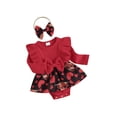 thumbnail image 1 of FOCUSNORM Infant Girls Valentine's Day Romper Dress Heart Print Long Sleeve Ruffled Round Neck Jumpsuit with Headband, 1 of 9
