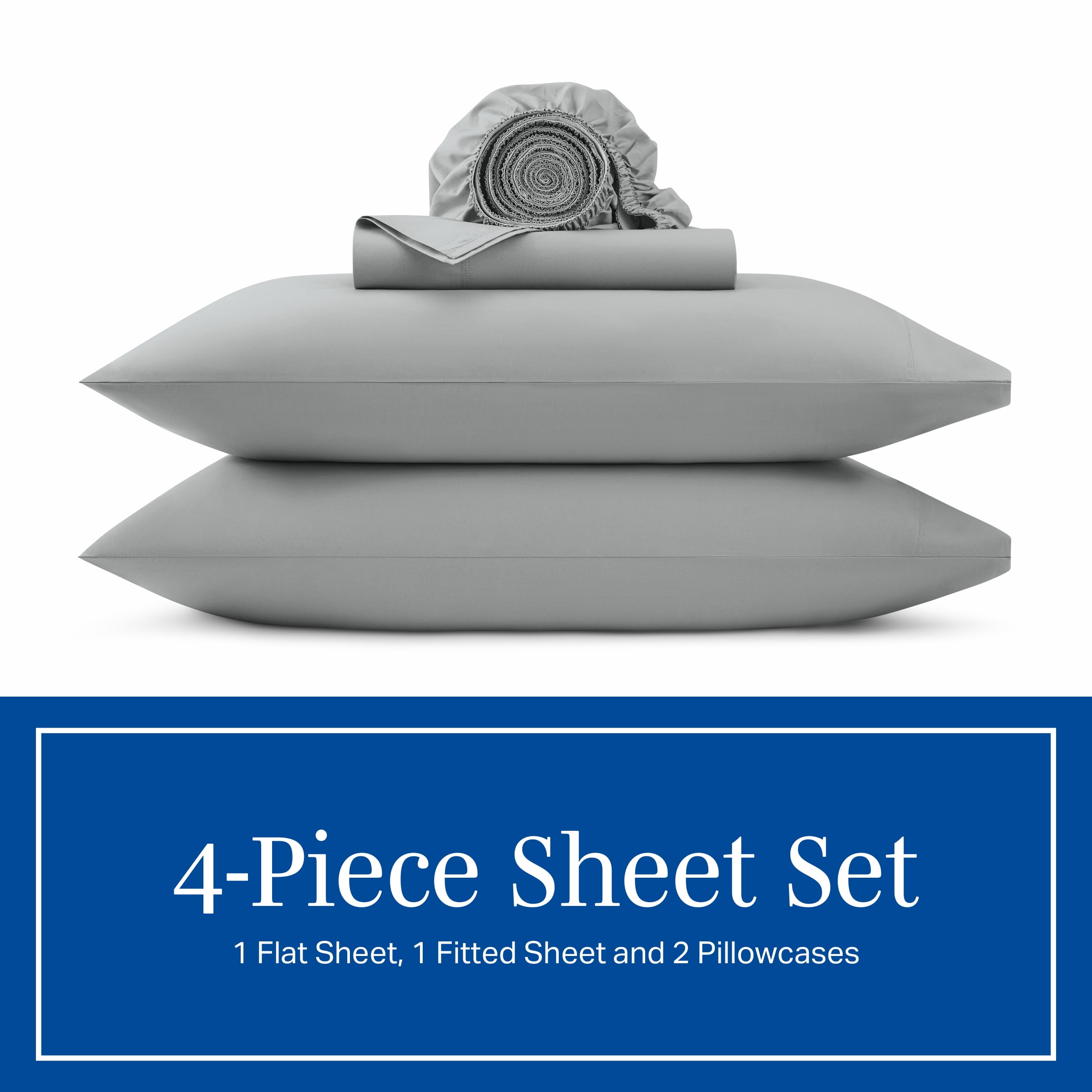 Wamsutta 1846 4-Piece 400 Thread Count Gray Flannel Egyptian Giza Cotton Percale Bed Sheets, Queen-Deep Pocket