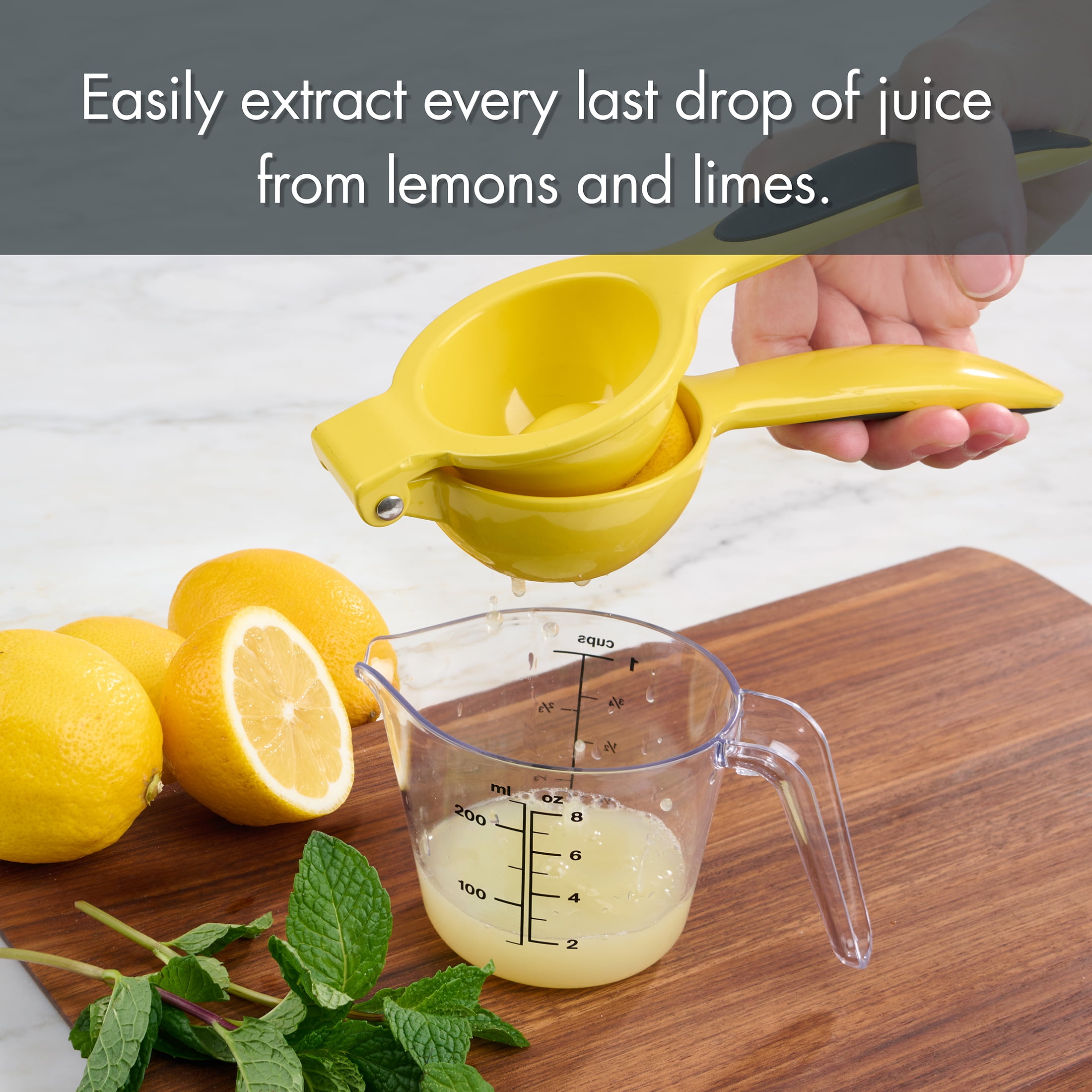 Mainstays Heavy Duty Diecast Yellow Lemon Manual Juicer and Squeezer with Comfort Grips Handles