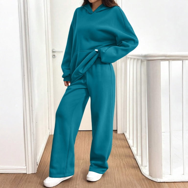 Women's Oversized 2 Piece Sweatsuit Set Hoodie Wide Leg Sweatpants